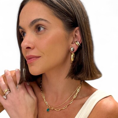 FotoBrinco esfera rodio com tarraxa argola oval bold ouro18k