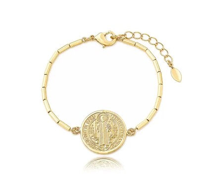 Foto Pulseira medalha de são bento canutilhos ouro18k