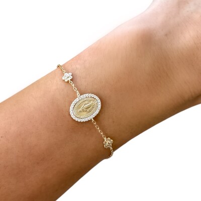 Foto Pulseira joia medalha nossa senhora das graças prata925 ouro18k