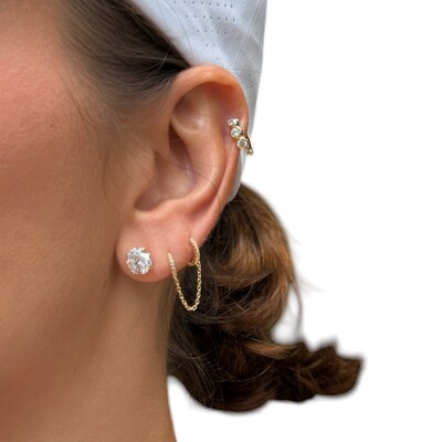 FotoBrinco joia argola dupla click cravejada com fio prata925 ouro18k