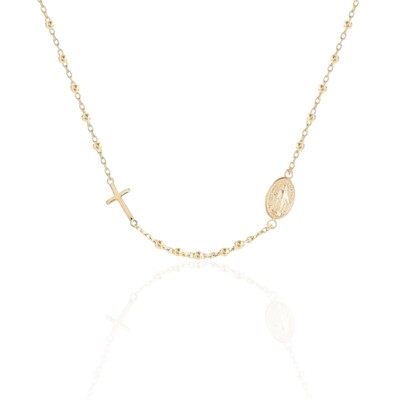 Foto Colar joia bolinhas com crucifixo e medalha Nossa Senhora das Graças prata925 ouro18k