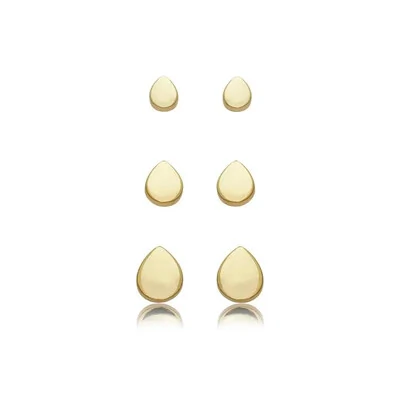 Foto Trio de brincos gota lisa organica ouro18k (escolha o tamanho)