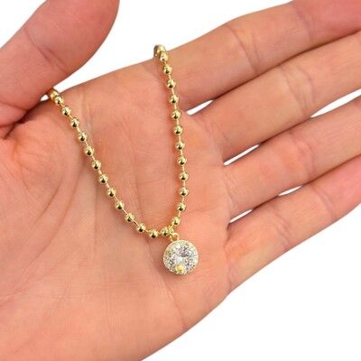 Foto Colar gargantilha corrente bolinhas com pingente solitário ponto de luz