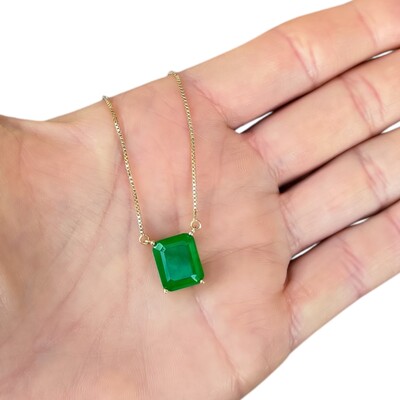 Foto Colar retângulo esmeralda corrente veneziana ouro18k