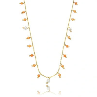 Foto Colar boho esferas delicadas pedras e pérolas ouro18k (escolha a pedra)