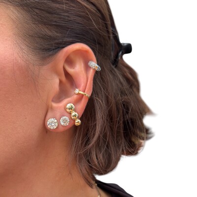 FotoBrinco joia ear hook e ear cuff palito bolinhas crescentes prata925 ouro18k