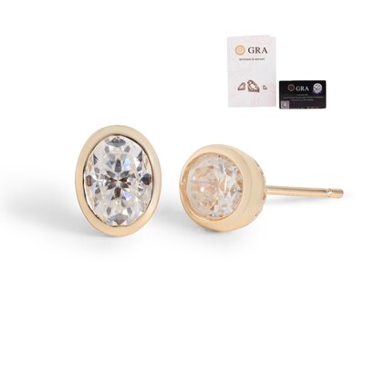 Foto Brinco joia solitário ponto luz oval 3ct (8mm por 6mm) cravação inglesa moissanite prata925 ouro18k