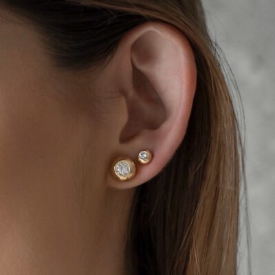 FotoBrinco solitário joia cravação inglesa 9mm ouro18k