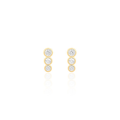 Foto Brinco joia ear hook e ear cuff palito com tres solitarios prata925 ouro18k