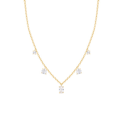 Foto Colar e choker pontos de luz solitários e ovais prata925 ouro18k