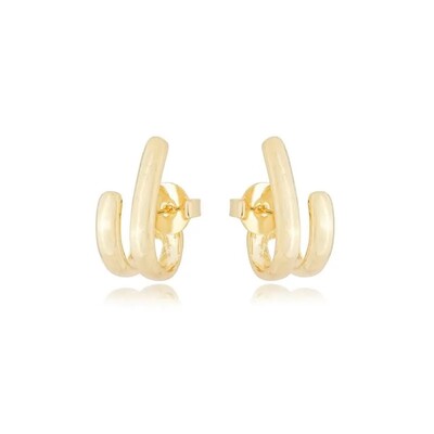 Foto brinco ear hook duplo liso J banho de ouro18k