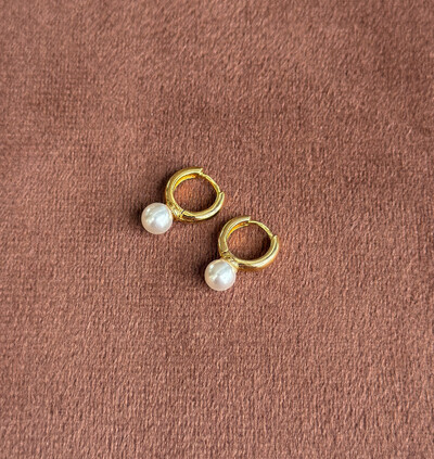 Foto Argola click pérola pendente 9mm banho de ouro18k