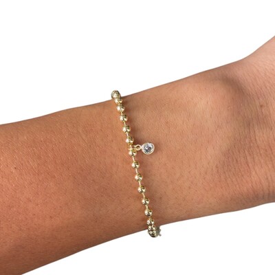 Foto Pulseira bolinhas delicada com ponto luz solitário ouro18k