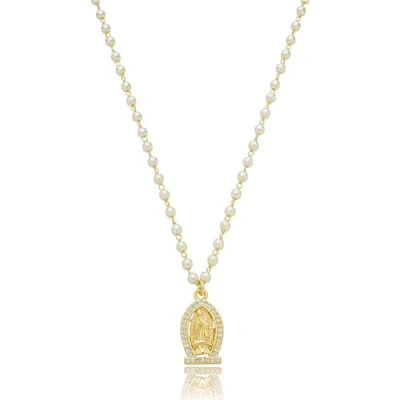 Foto Colar e choker pérolas com medalha de nossa senhora de guadalupe ouro18k