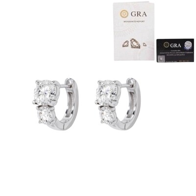 Foto Brinco argola click 1cm dois solitários moissanite 1.96ct (6mm e 4mm)prata925