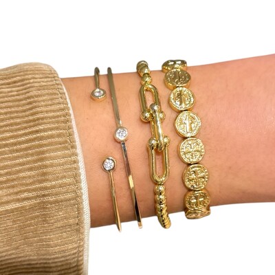 FotoBracelete delicado com dois solitários regulável ouro18k