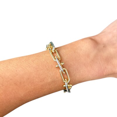 Foto Pulseira elos clássicos pinos com cravejado ouro18k