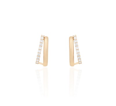 Foto Brinco earhook dulpo liso e cravejado ouro18k