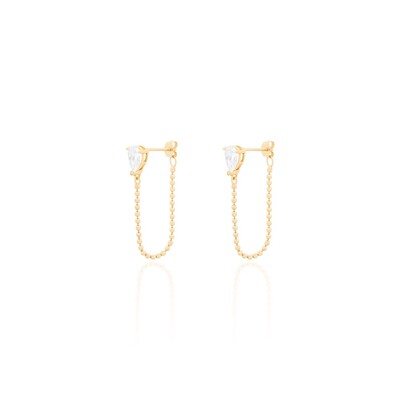 Foto Brinco joia solitário gota invertida com fio bolinhas prata925 ouro18k