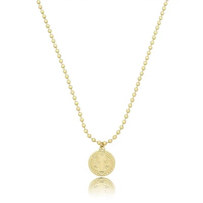 Foto Colar e choker bolinhas com pingente medalha de são bento ouro18k