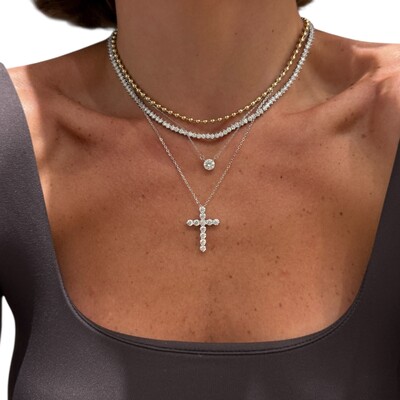 FotoColar joia crucifixo 2cm7mm solitários moissanite 2.23ct prata925