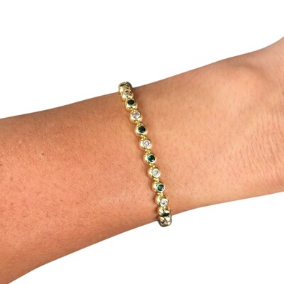 Foto Pulseira joia riviera clássica cravação inglesa intercalada com esmeralda ouro18k