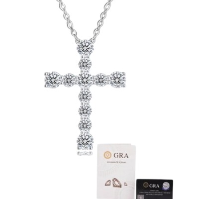 Foto Colar joia crucifixo 2cm7mm solitários moissanite 2.23ct prata925