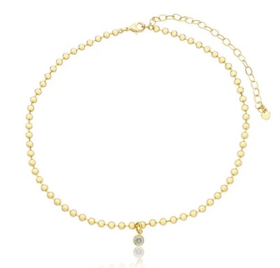 Foto Colar gargantilha bolinhas com ponto luz solitário ouro18k