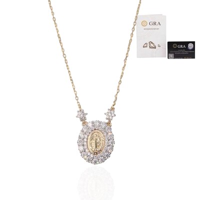Foto Colar joia medalha nossa senhora das graças cravação princesa e florzinhas moissanite 0.036ct(2mm)pr