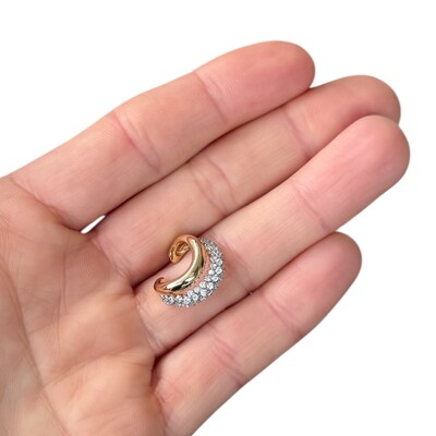 Foto Brinco piercing tubo duplo liso e cravejado regulável prata925 e ouro18k