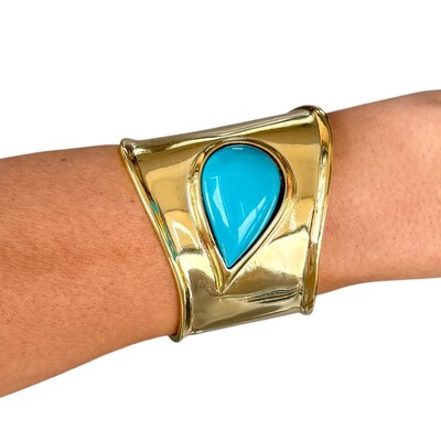Foto Bracelete bold orgânico com pedra turquesa ouro18k