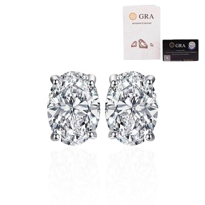 Foto Brinco joia solitário oval com moissanite 5ct (10mm por 7mm) prata925