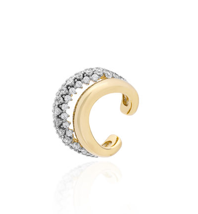 Foto Brinco piercing tubo duplo liso e cravejado regulável prata925 e ouro18k