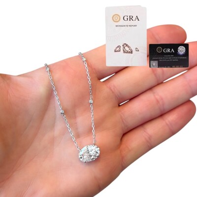 Foto Colar joia oval deitado 4.76(8mm por 12mm) moissanite corrente com solitários prata925