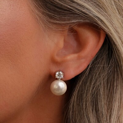 Foto Brinco joia pérola e solitário moissanite 1.2ct (5.5mm) prata925