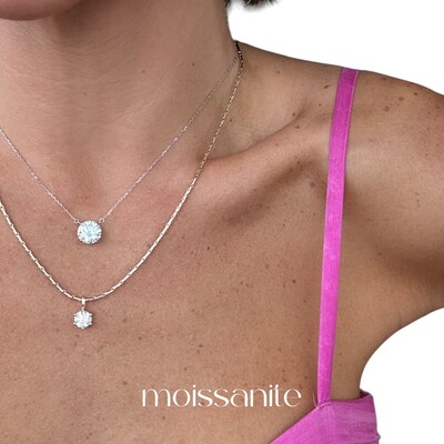 FotoPingente joia solitário ponto luz moissanite 7mm prata925 ouro18k