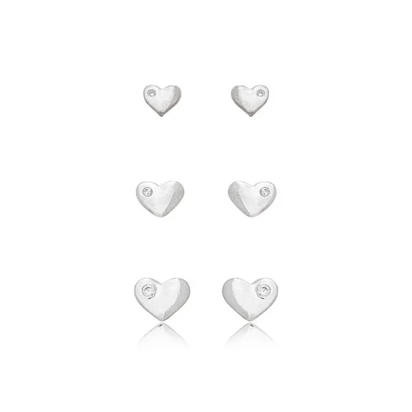 Trio de brincos coração com solitario delicado ouro18k (escolha o tamanho)