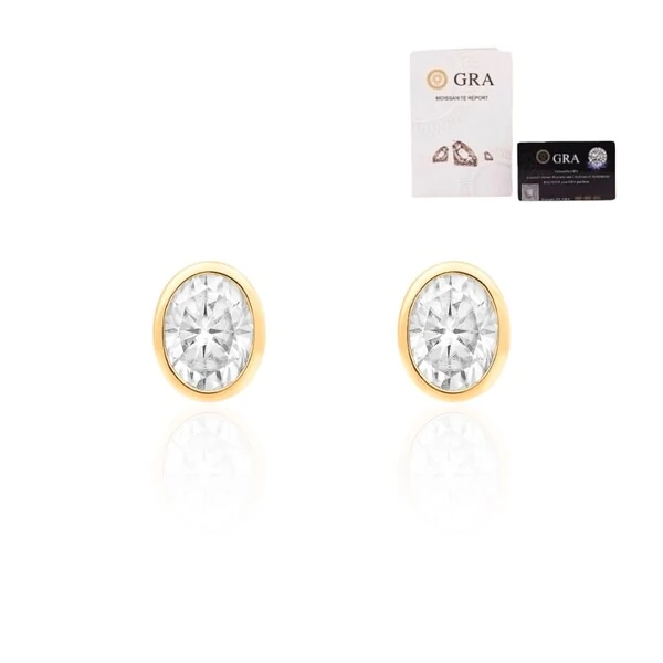 Brinco joia solitário oval 1ct (5 por 6mm) cravação inglesa moissanite prata925 ouro18k