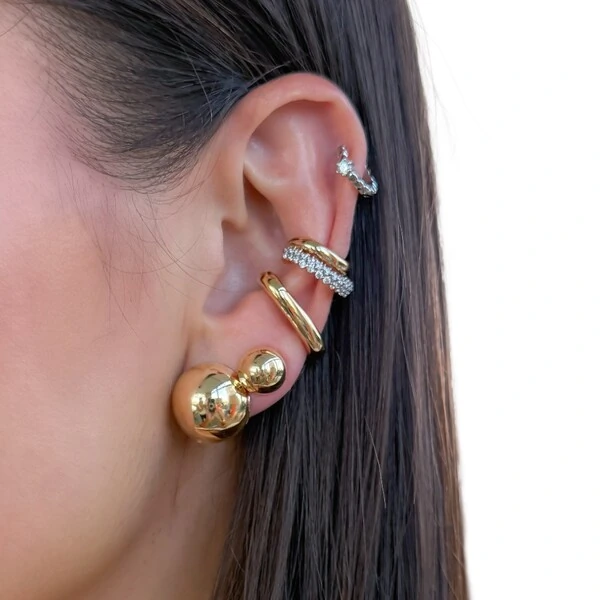 Brinco botão orgânico 9mm ouro18k