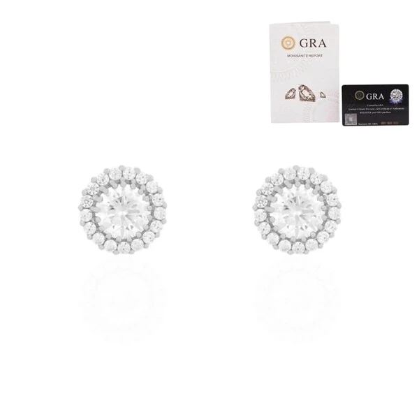 Brinco joia solitário com volta cravejada moissanite 1ct (6,5mm) prata925