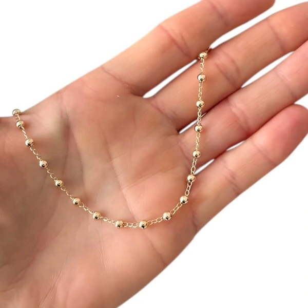 colar corrente bolinhas delicadas intercaladas ouro18k (escolha o tamanho)