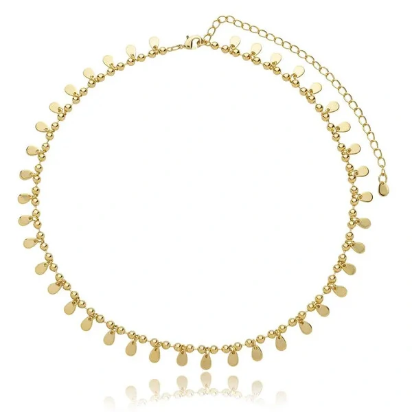 Colar gargantilha bolinhas boho com gotinhas penduradas ouro18k
