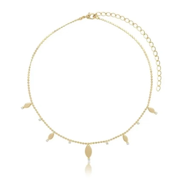 Colar gargantilha boho bolinhas chapadinhas com navetes ouro18k