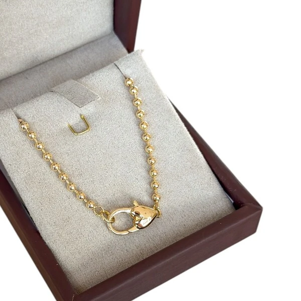 Colar corrente bolinhas com mosquetão ouro18k
