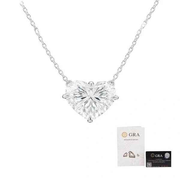 Colar coração moissanite ice cut 2.06ct 8mm prata925
