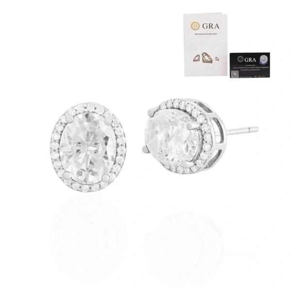 Brinco joia oval com volta cravejada moissanite 4.26ct prata925