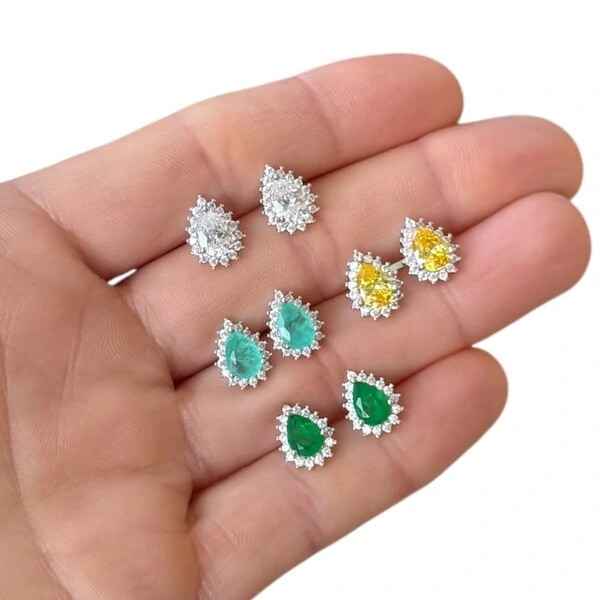Brinco gota clássico cravação princesa rodio 1cm