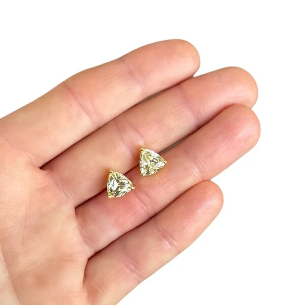 Brinco joia solitario trillion yellow fancy prata925 ouro18k