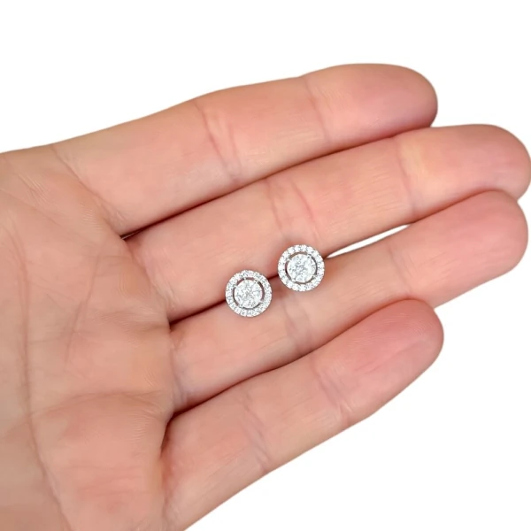 Brinco solitário illusion facetado com volta cravejada 8mm prata925