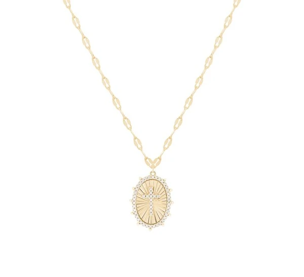 Colar corrente shine com pingente cruz central diamantado ouro18k